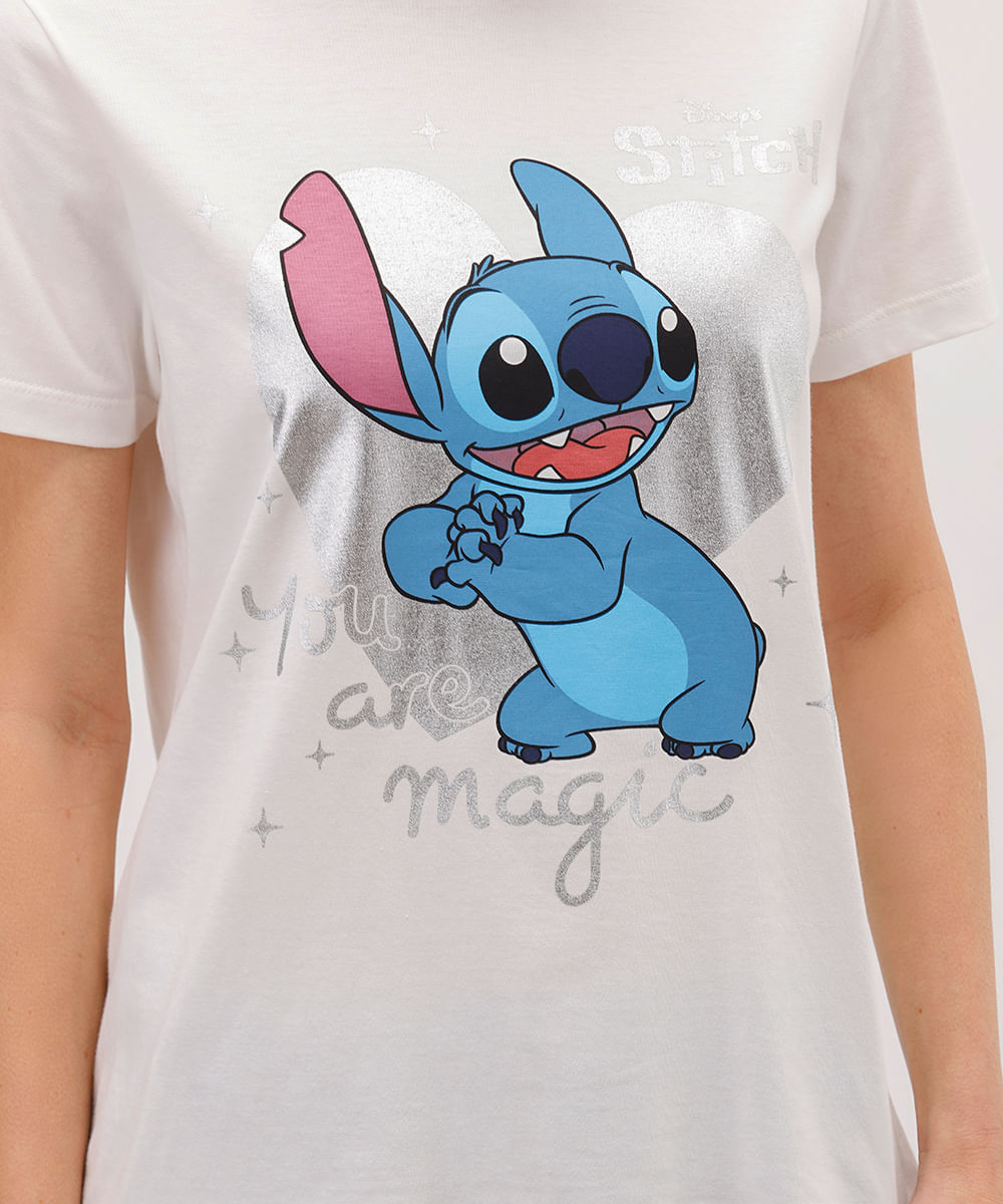 camiseta feminina de algodão stitch metalizada off white