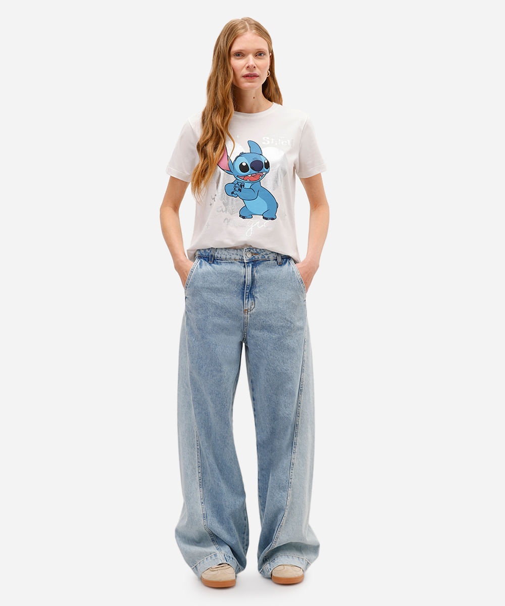 camiseta feminina de algodão stitch metalizada off white