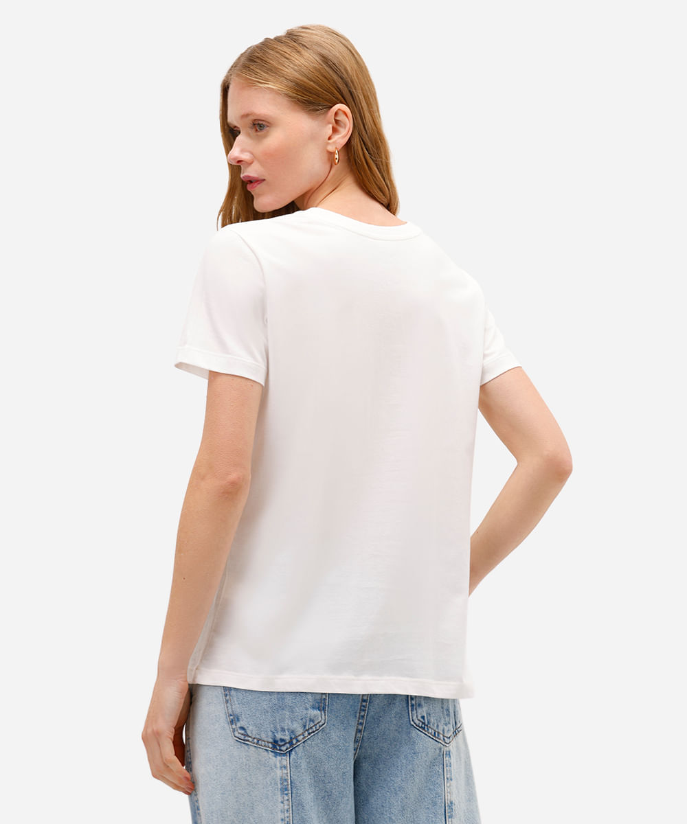 camiseta feminina de algodão stitch metalizada off white
