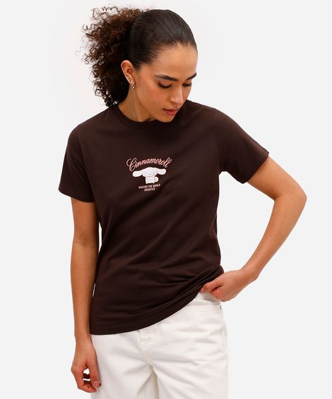 camiseta feminina de algodão cinnamoroll hello kitty marrom