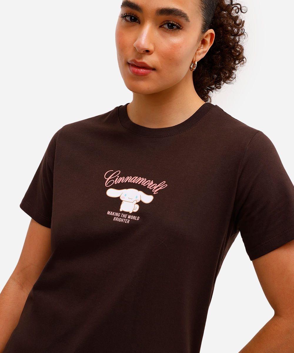 camiseta feminina de algodão cinnamoroll hello kitty marrom