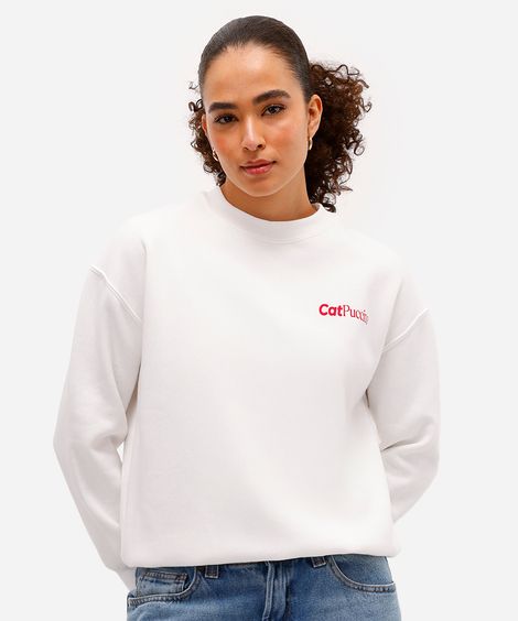 blusão feminino de moletom felpado garfield texturizado off white