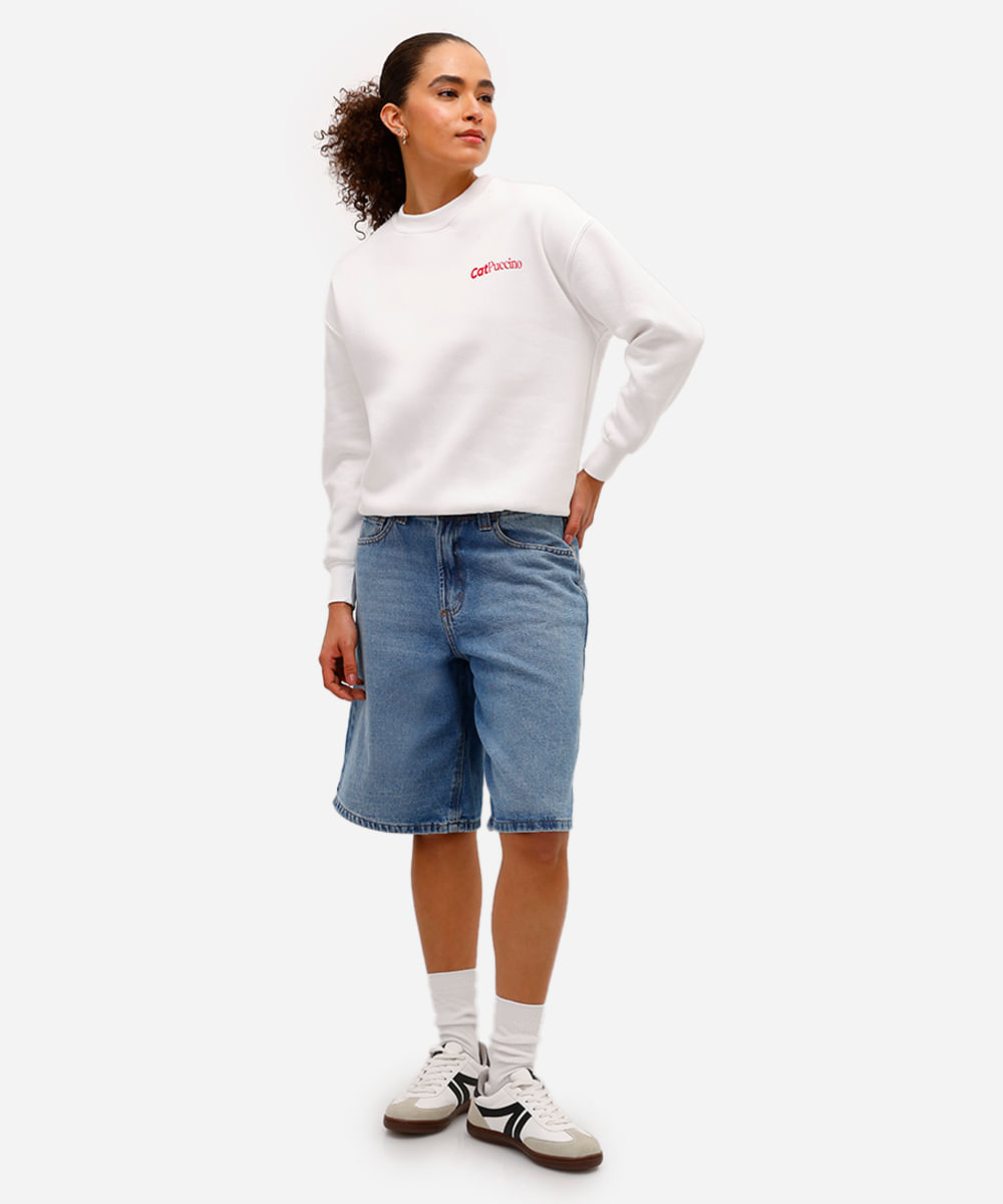 blusão feminino de moletom felpado garfield texturizado off white