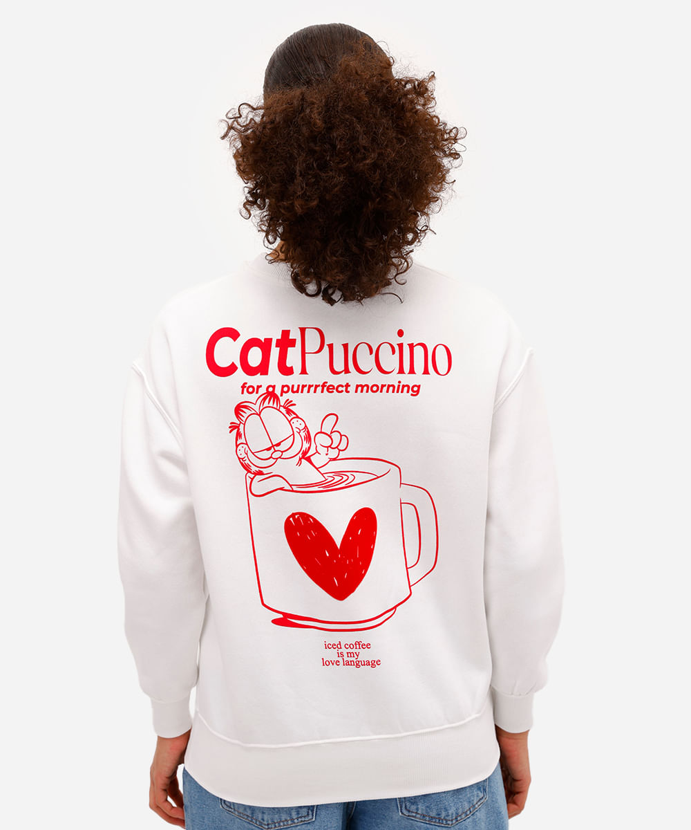 blusão feminino de moletom felpado garfield texturizado off white