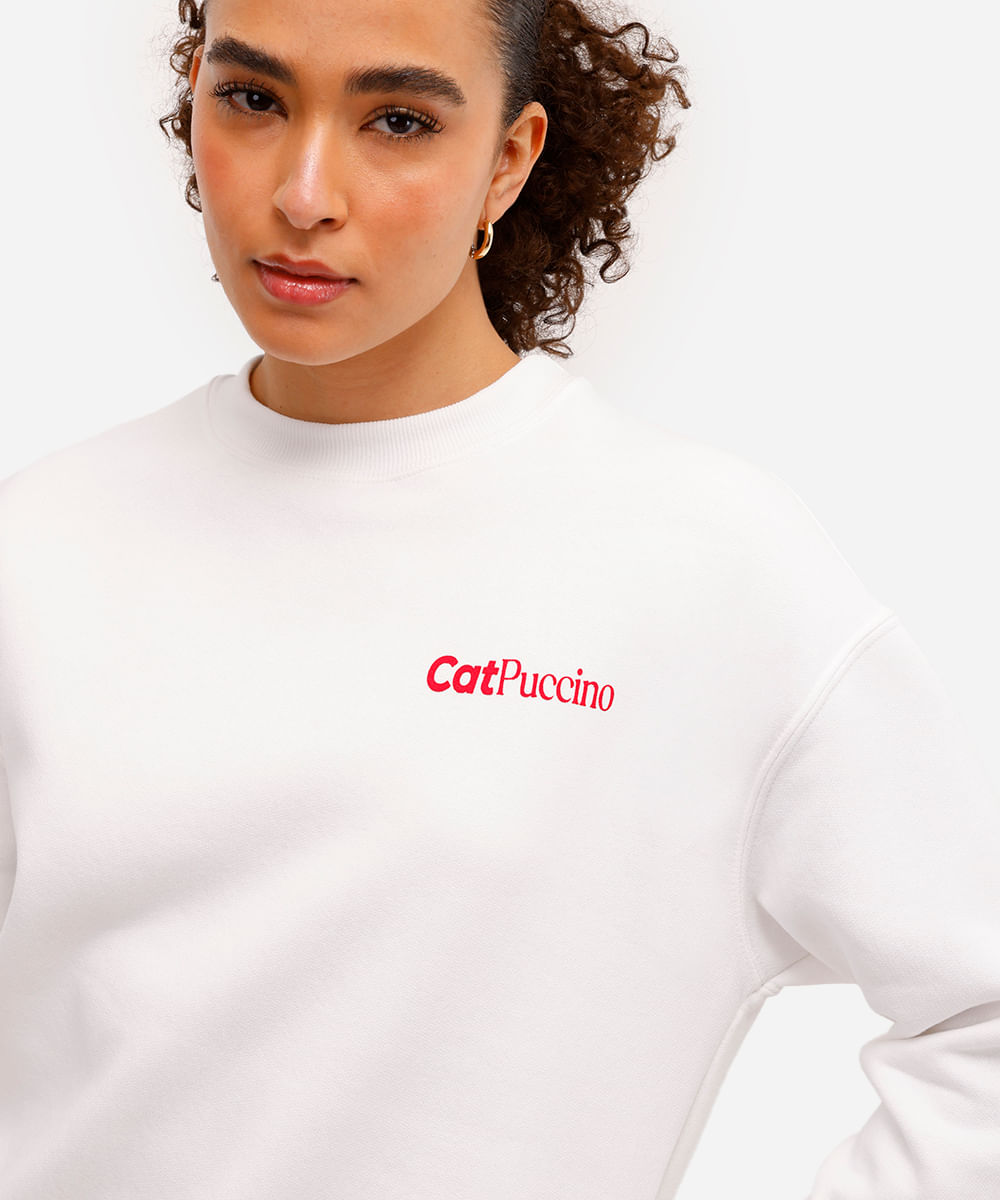 blusão feminino de moletom felpado garfield texturizado off white