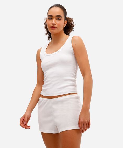 short de pijama feminino canelado off white