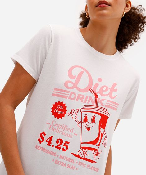 camiseta feminina de algodão estampada - off white