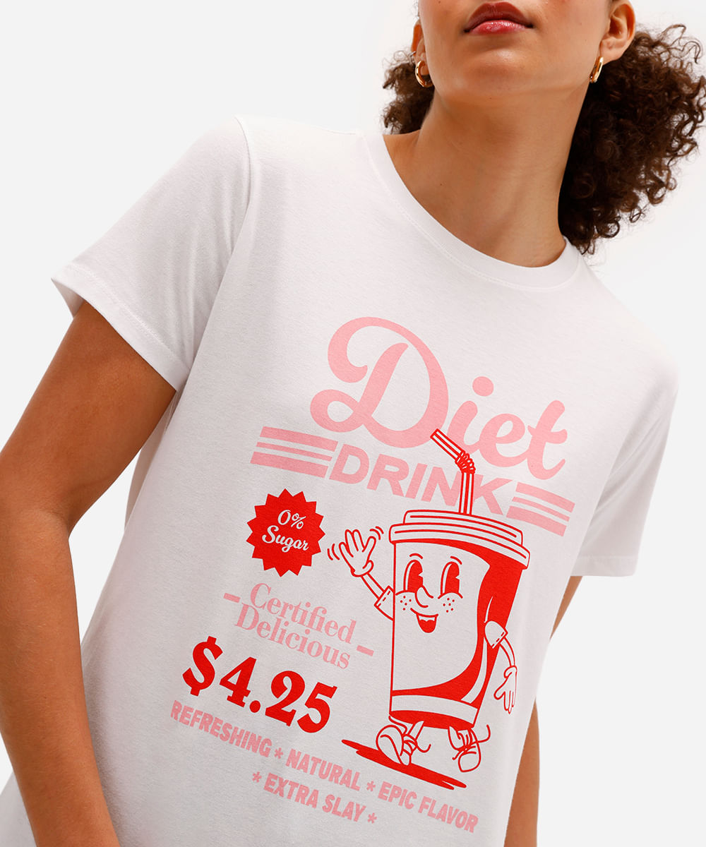 camiseta feminina de algodão estampada - off white