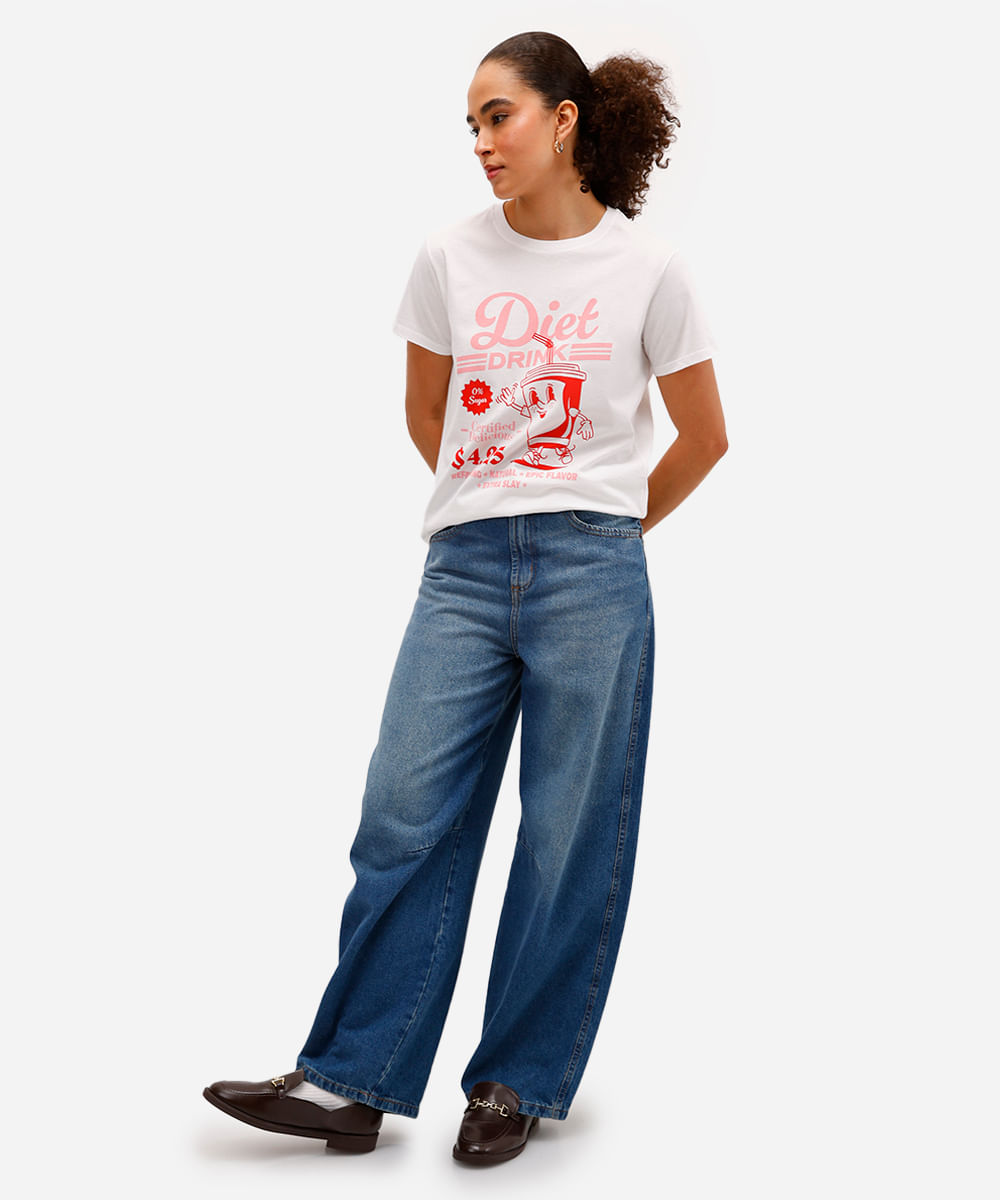 camiseta feminina de algodão estampada - off white