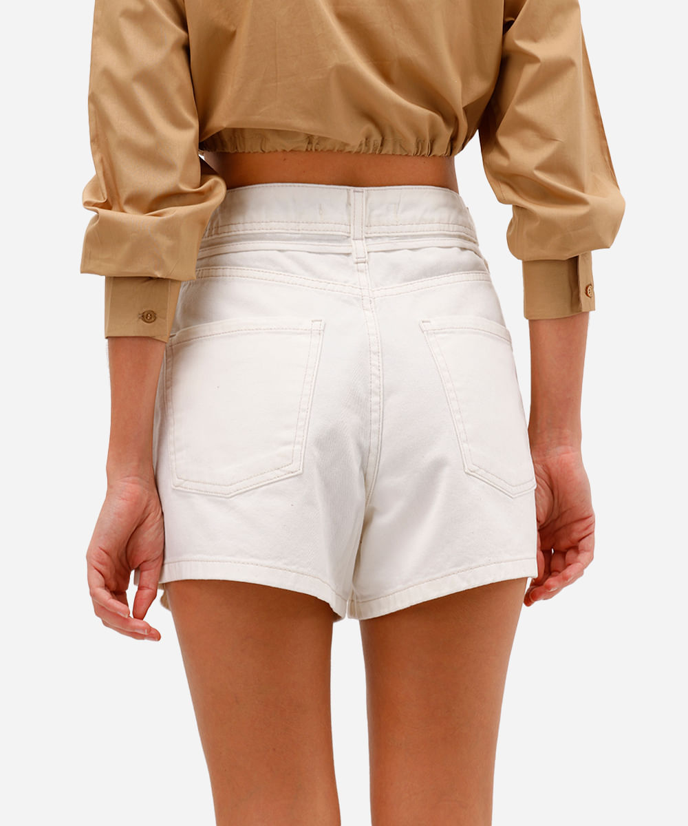 short mom feminino de sarja com cordão off white