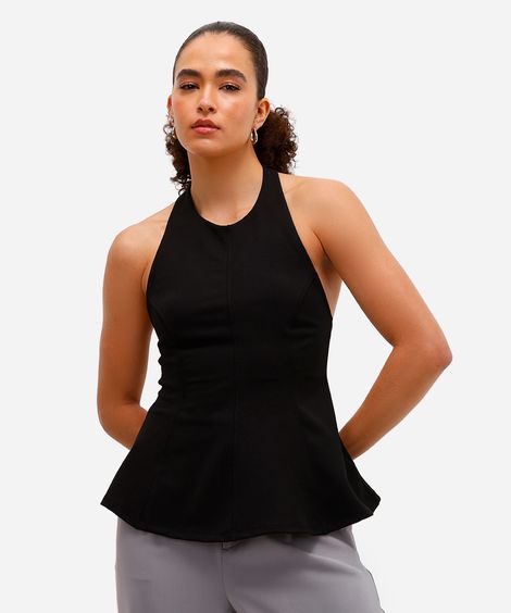 blusa frente única feminina com recortes peplum preta