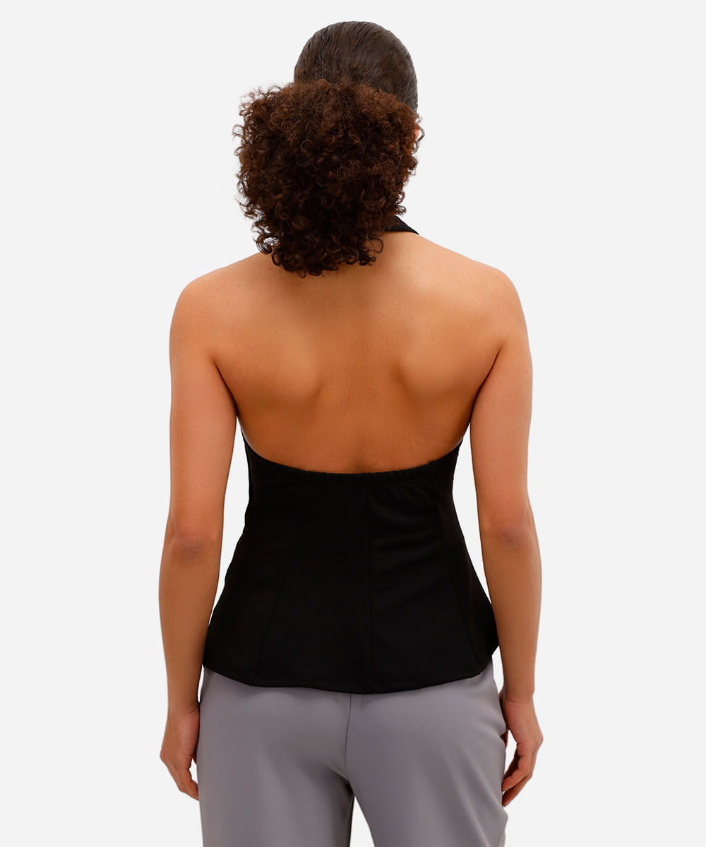 blusa frente única feminina com recortes peplum preta