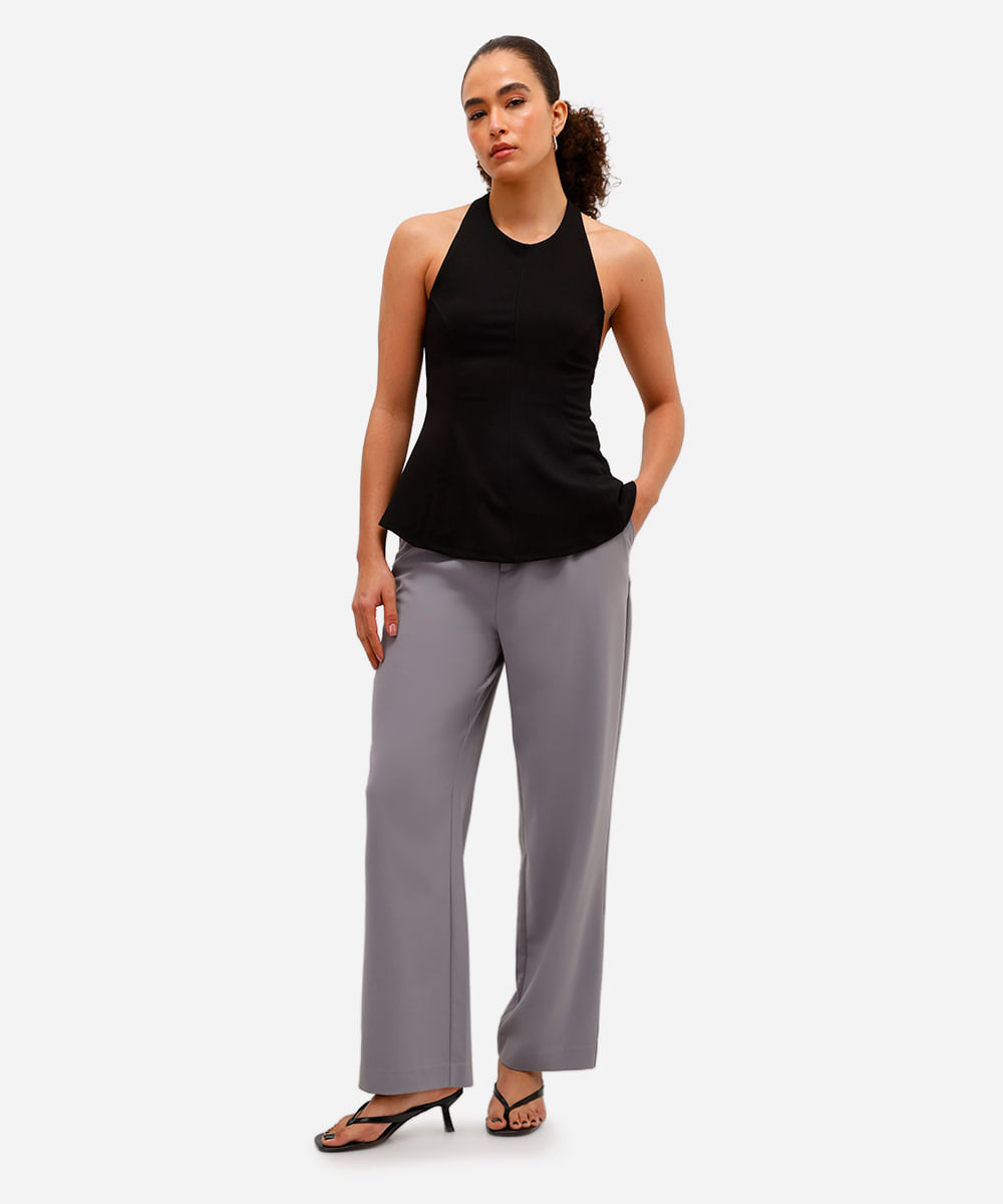 blusa frente única feminina com recortes peplum preta