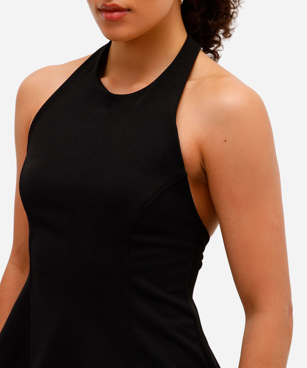 blusa frente única feminina com recortes peplum preta