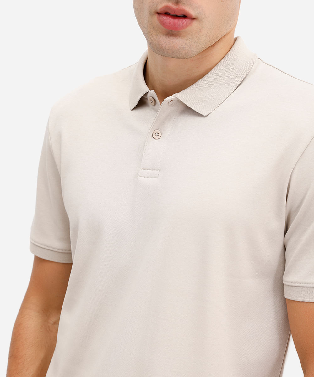 polo masculina de algodão peruano manga curta cinza