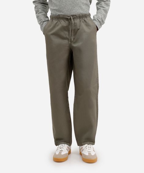 calça reta masculina de sarja cós elástico verde