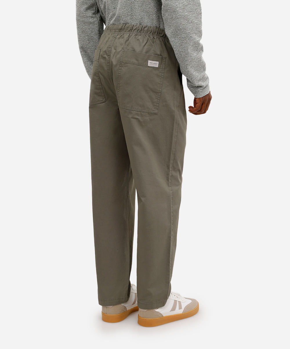 calça reta masculina de sarja cós elástico verde