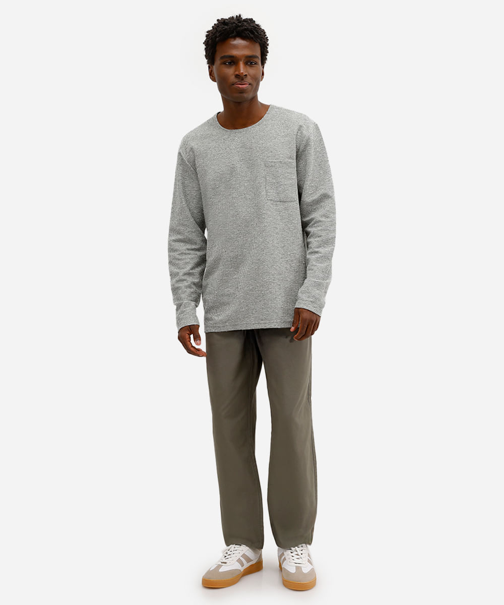 calça reta masculina de sarja cós elástico verde