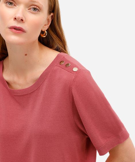blusa feminina de tricot com botões rosa
