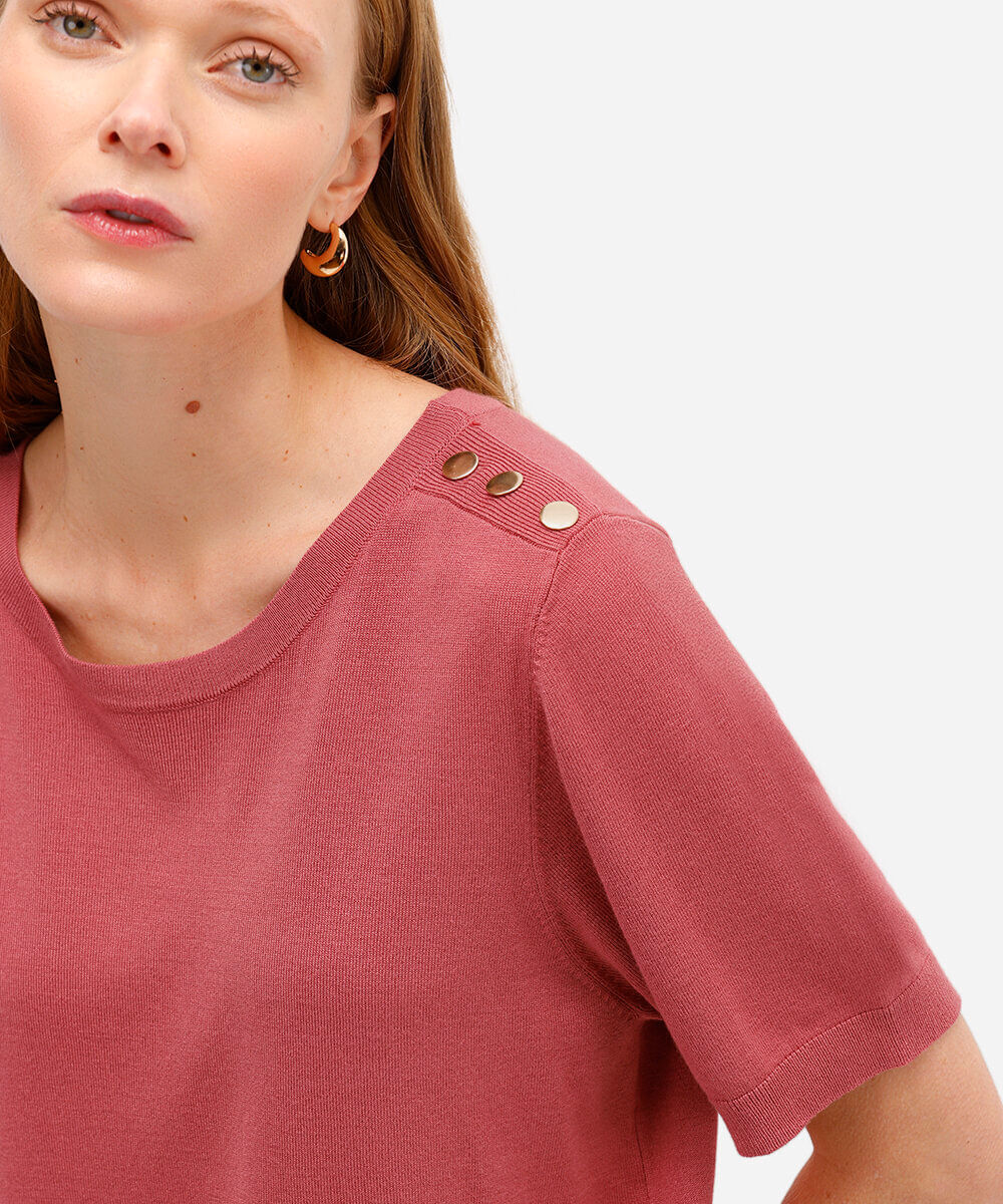 blusa feminina de tricot com botões rosa