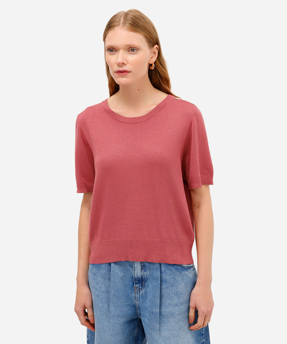 blusa feminina de tricot com botões rosa