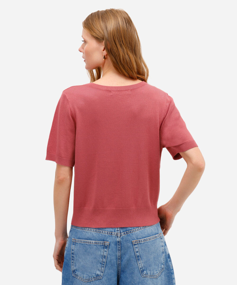 blusa feminina de tricot com botões rosa