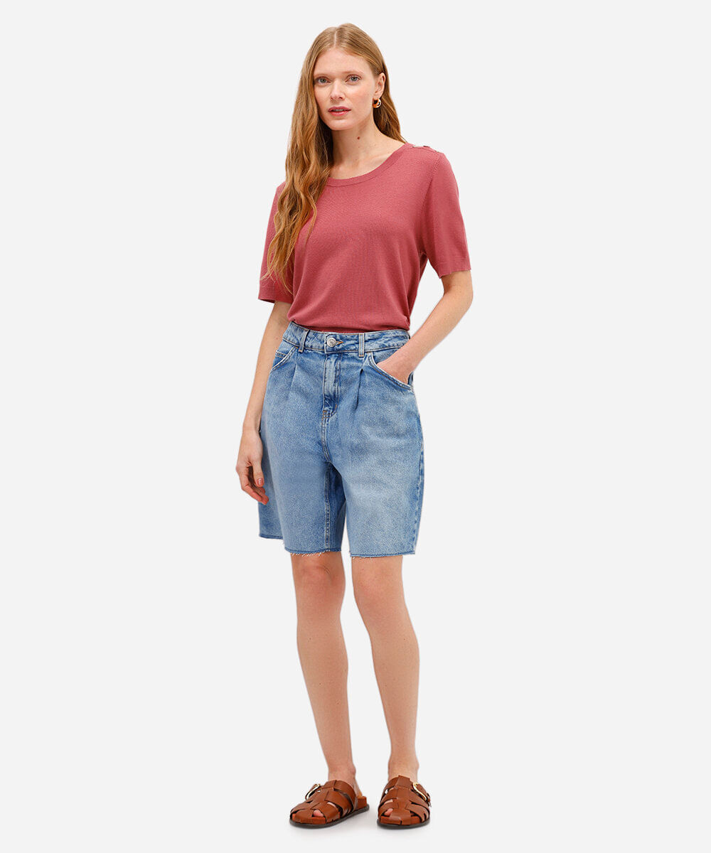 blusa feminina de tricot com botões rosa