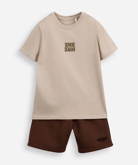 conjunto curto infantil de algodão the sun bege