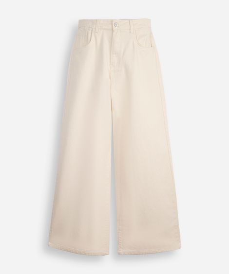 calça wide leg juvenil de sarja bege