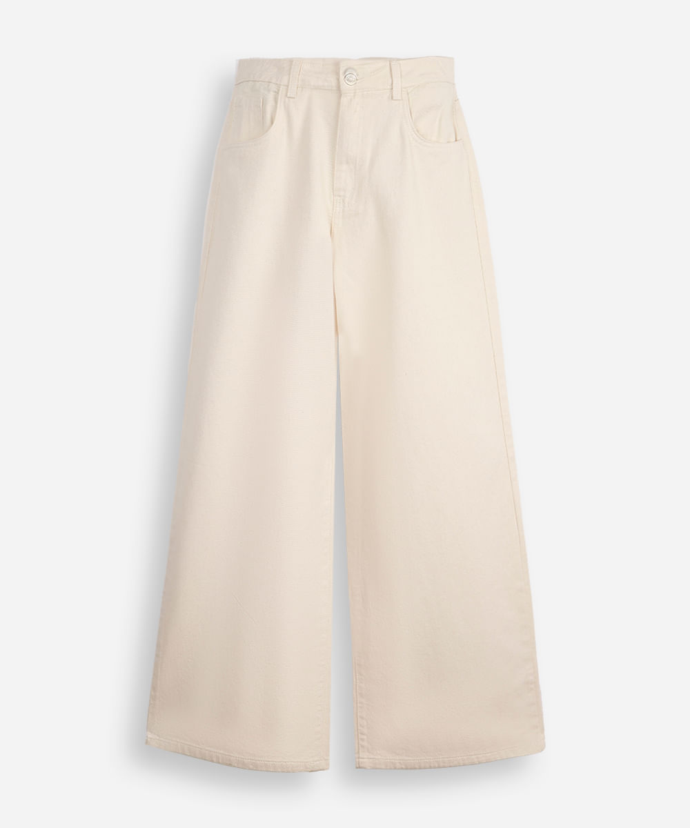 calça wide leg juvenil de sarja bege