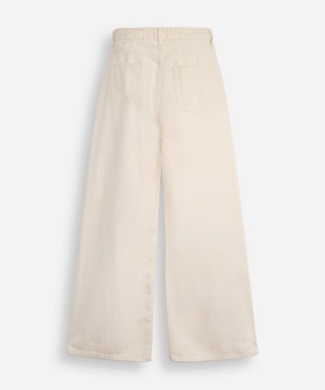 calça wide leg juvenil de sarja bege