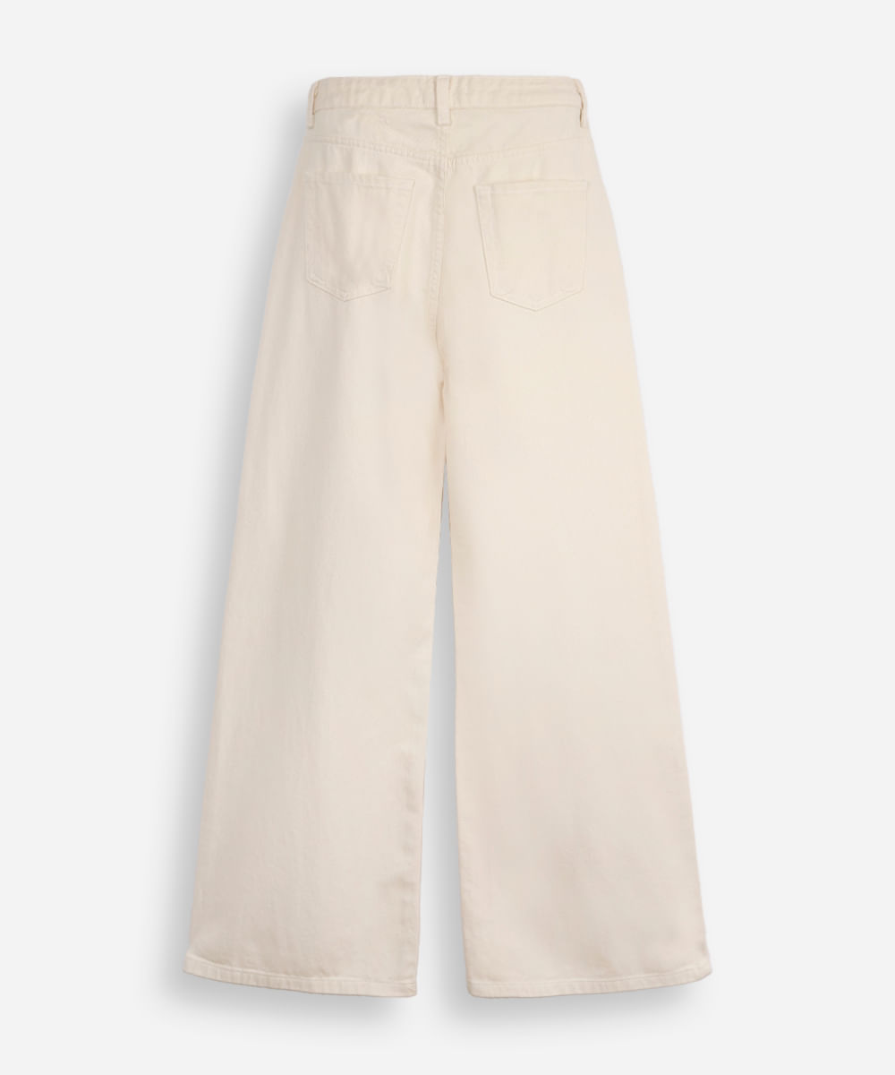 calça wide leg juvenil de sarja bege