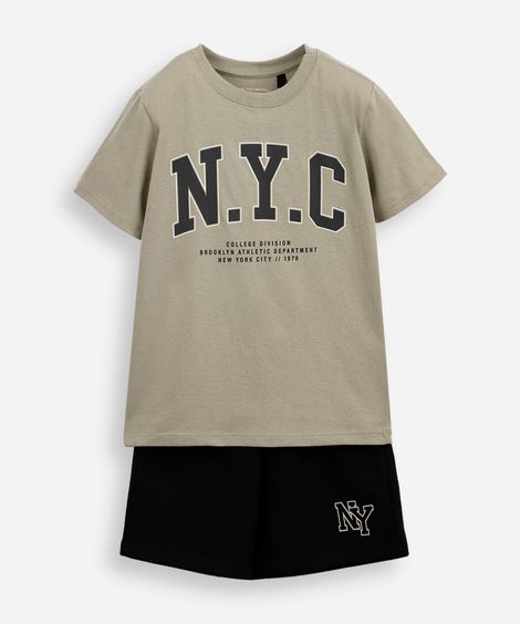 conjunto curto infantil de algodão nyc verde