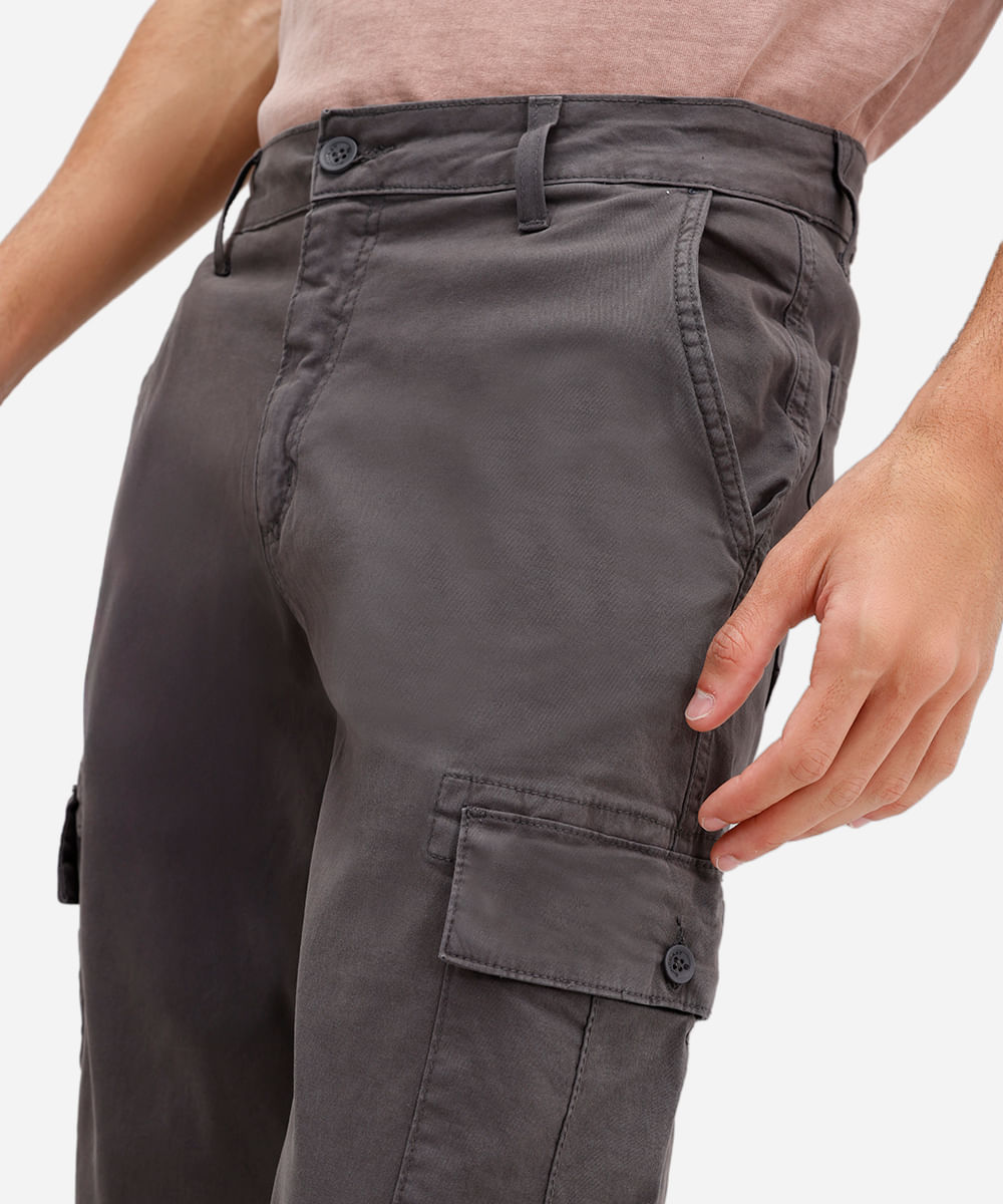 calça cargo masculina de sarja cinza
