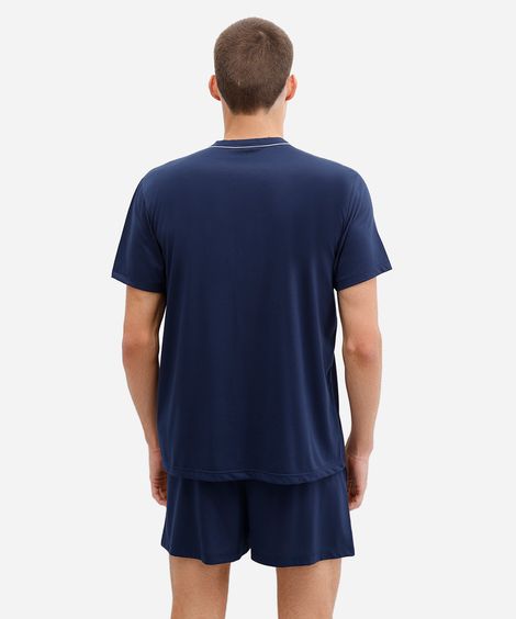 pijama curto masculino com nervuras azul