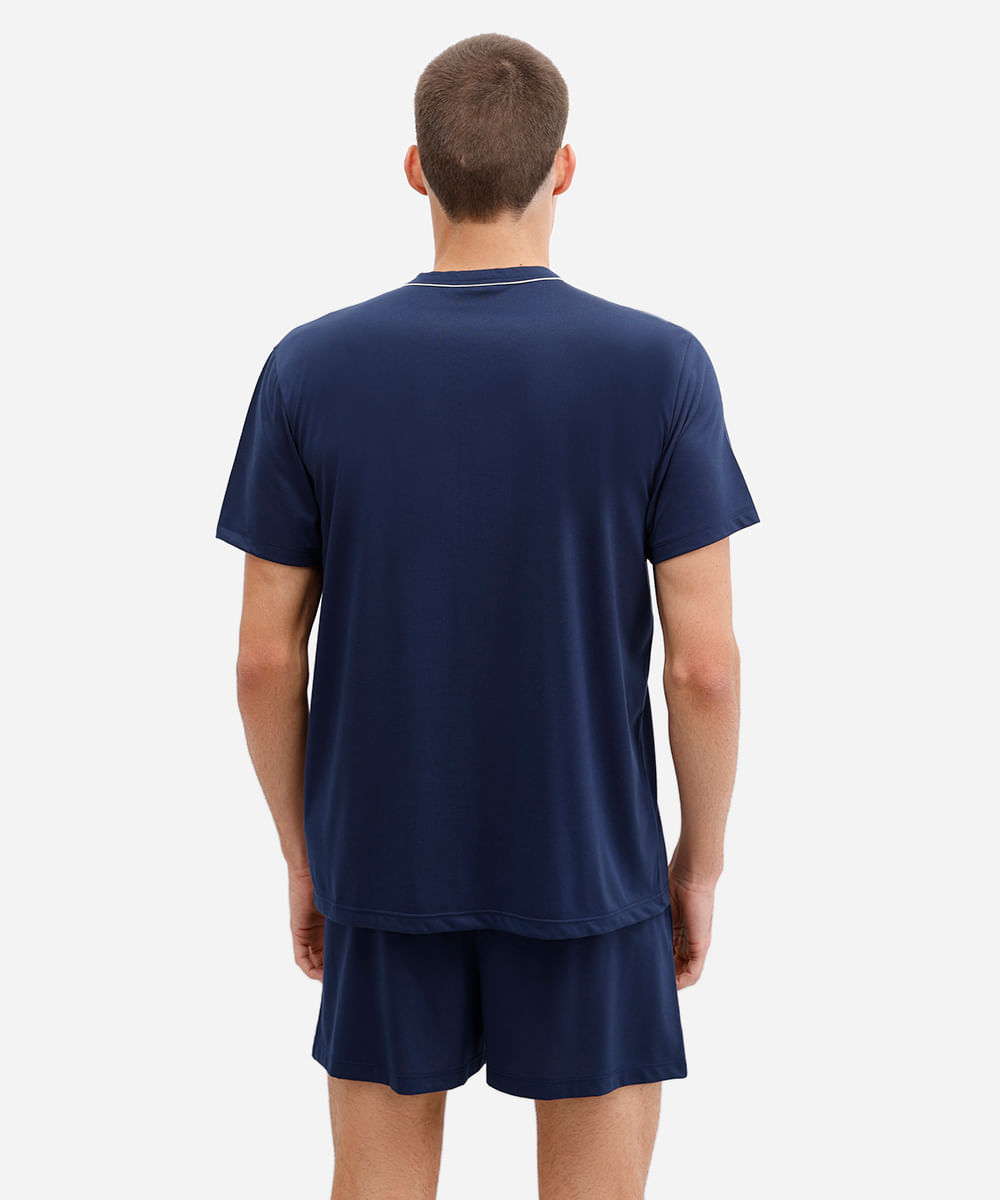 pijama curto masculino com nervuras azul