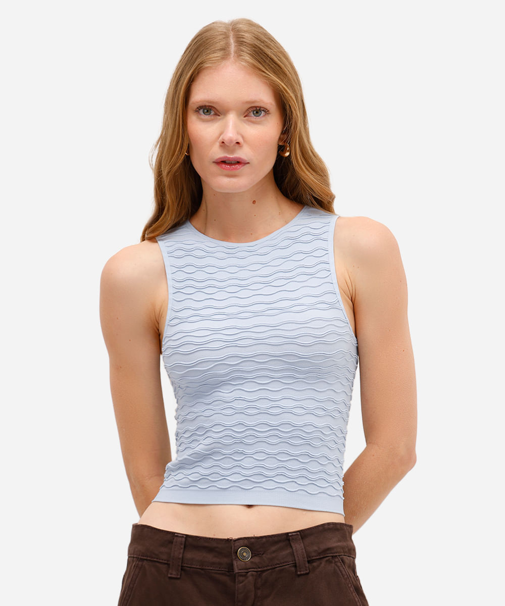 cropped feminino de poliamida texturizado azul