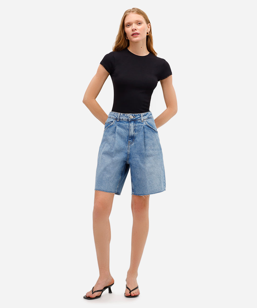 blusa feminina de viscose canelada com renda preta