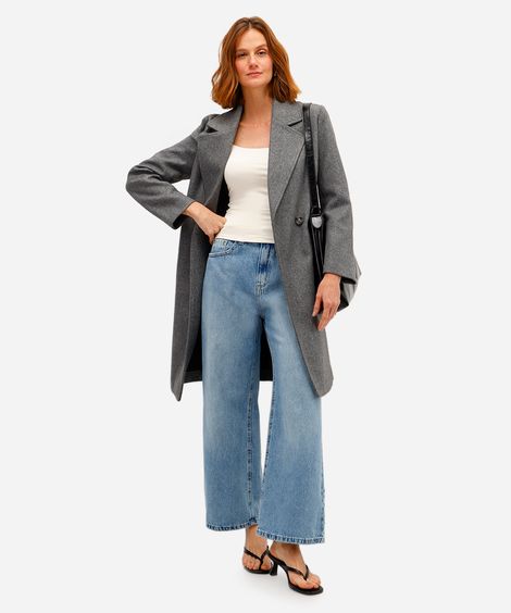 calça wide leg cropped feminina jeans cintura alta azul