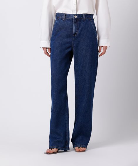 calça wide leg feminina jeans cintura alta mindset  azul