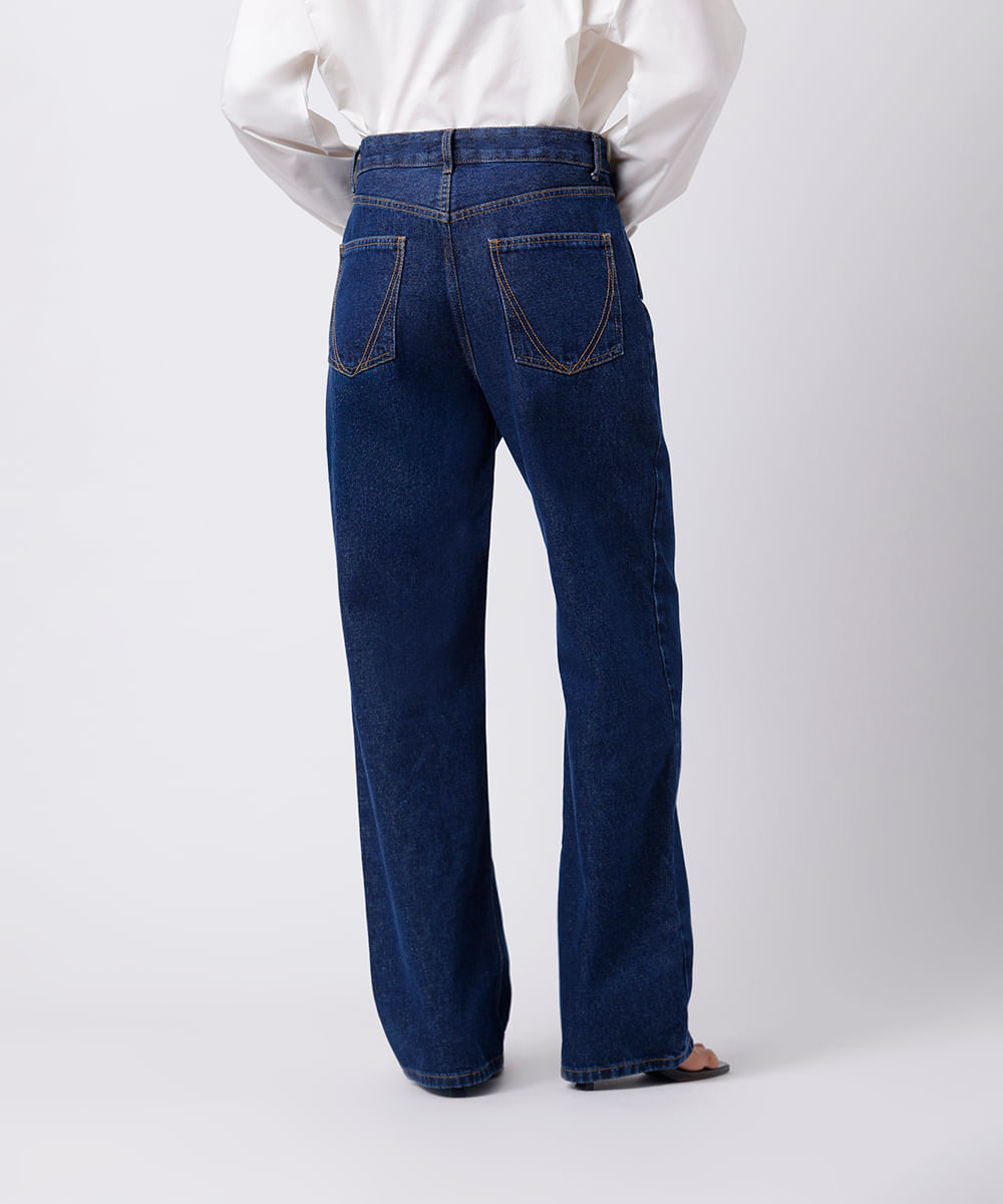 calça wide leg feminina jeans cintura alta mindset  azul