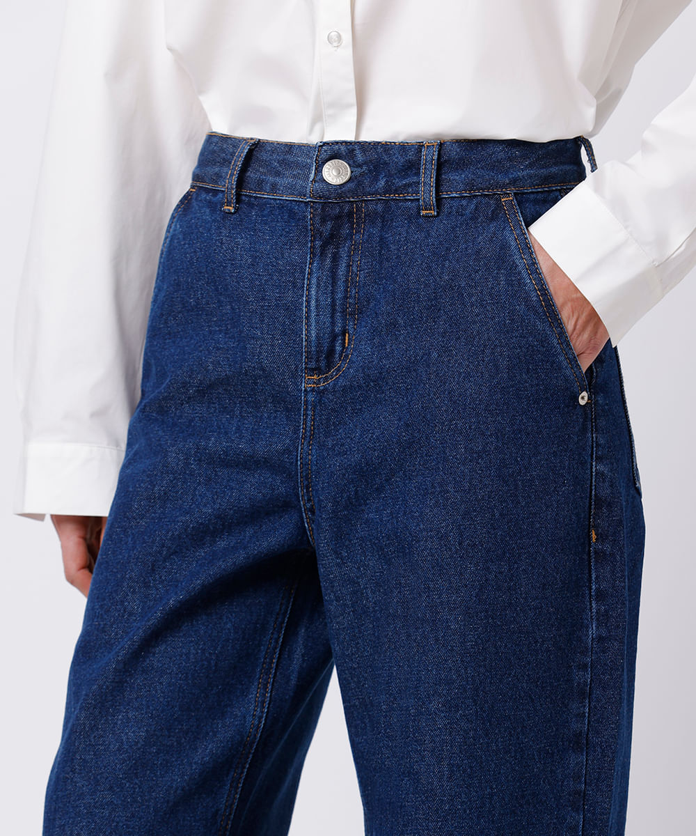 calça wide leg feminina jeans cintura alta mindset  azul