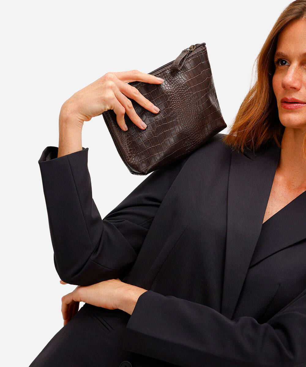 nécessaire croco marrom