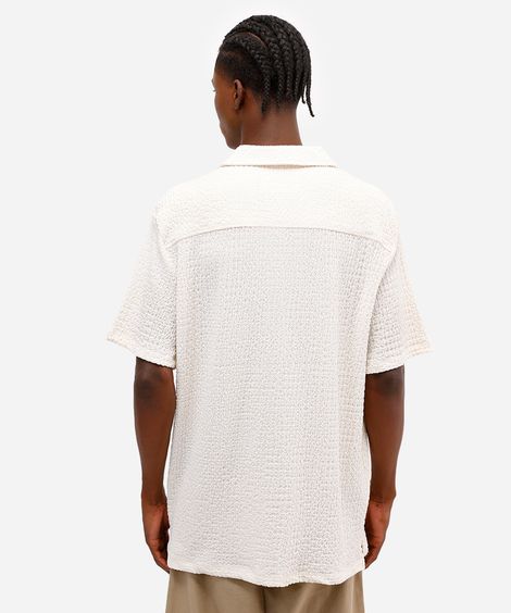 camisa masculina manga curta texturizada - off white