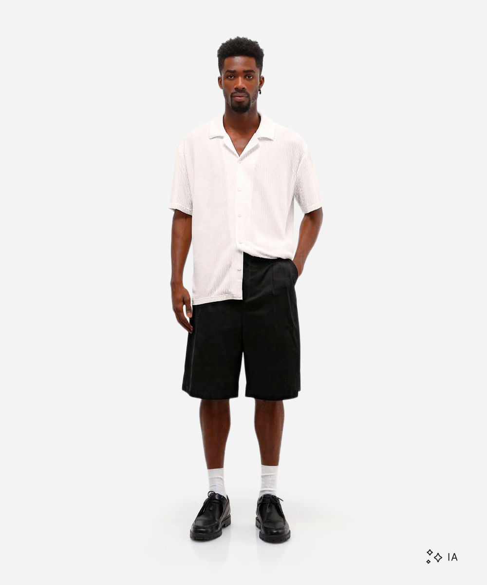 camisa manga curta texturizada e listrada - branco