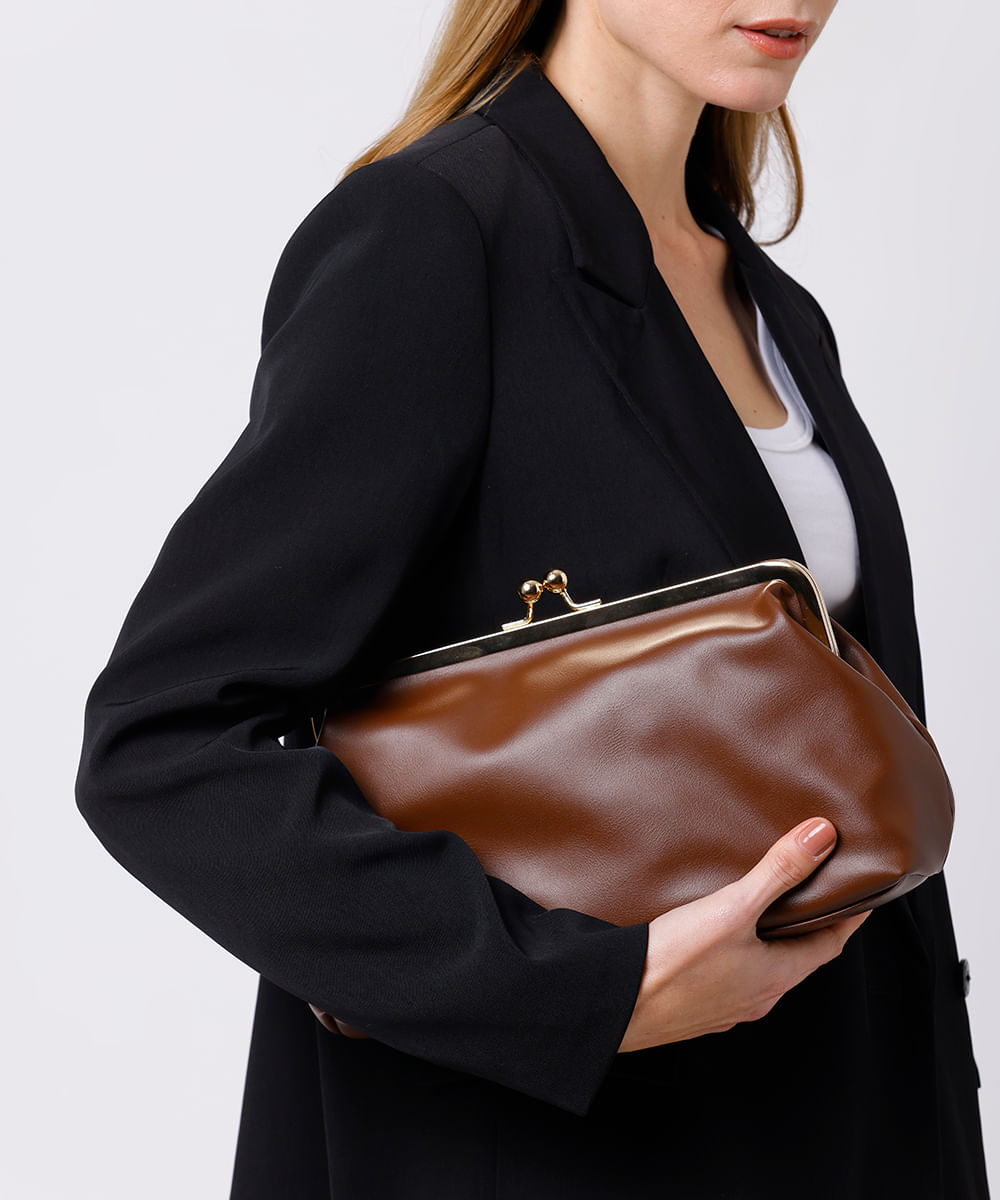 bolsa clutch com alça removível mindset marrom