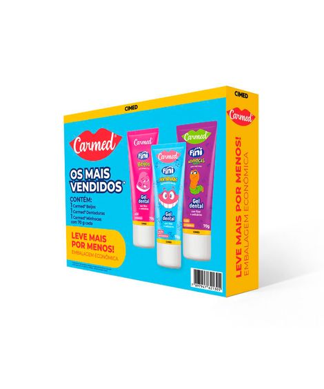 kit infantil de pasta de dente carmed com flúor fini 3 bisnagas 70g