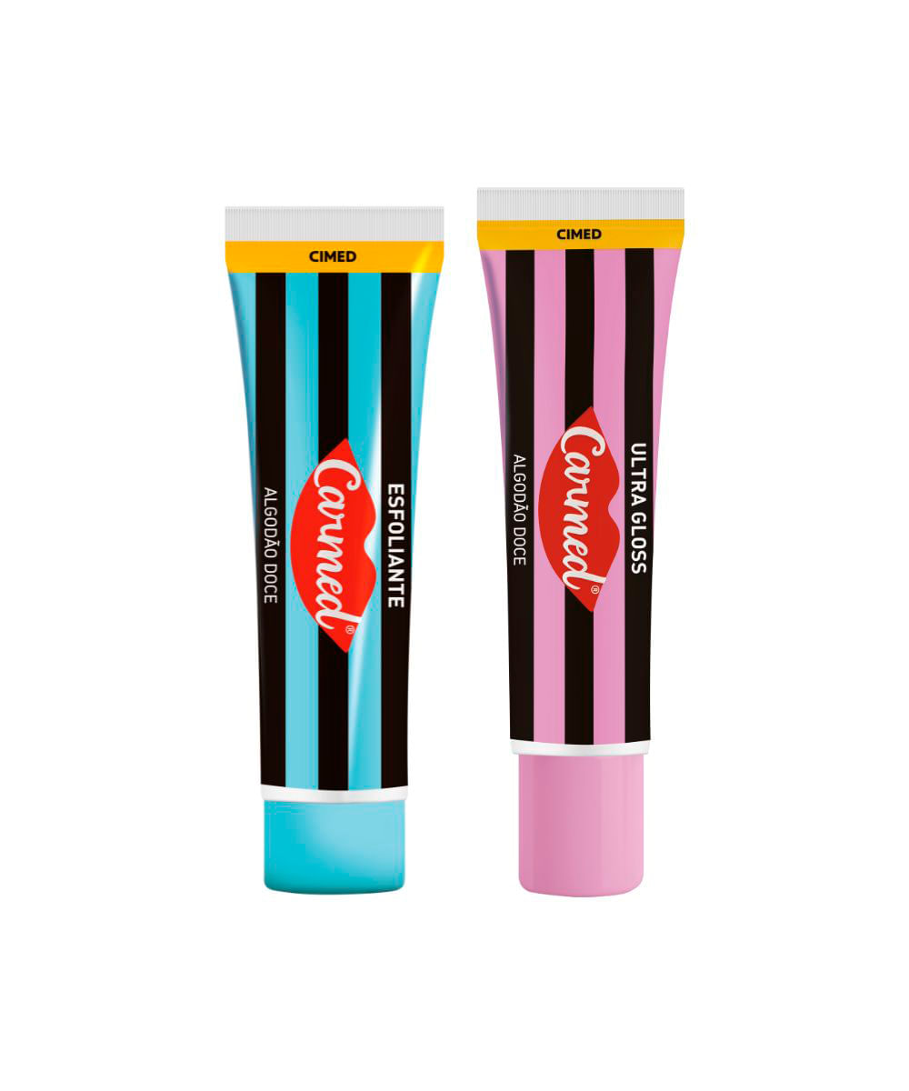 kit carmed fini com esfoliante e ultra gloss labial algodão doce 10g