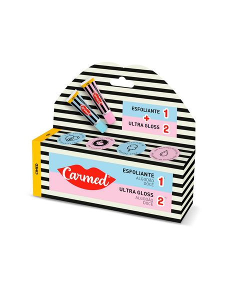 kit carmed fini com esfoliante e ultra gloss labial algodão doce 10g