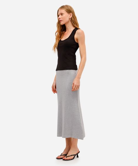 saia midi de tricot canelada cinza